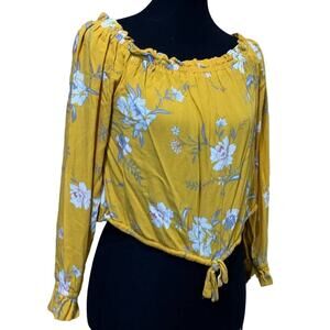 Kendall & Kylie Medium Off Shoulder Cropped Long Sleeve Floral Boho Top Blouse